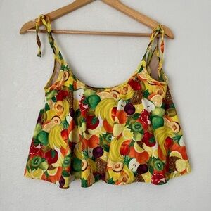 Kortni Jeane womens yellow fruit‎ print flower tie strap bikini swim top size Sm